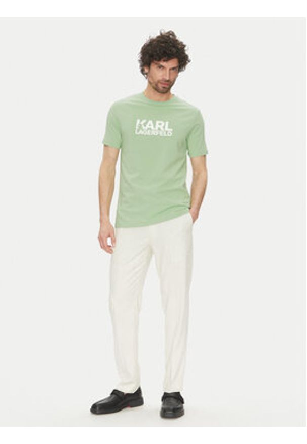 Karl Lagerfeld - KARL LAGERFELD T-Shirt 755087 552235 Zielony Regular Fit. Typ kołnierza: dekolt w karo. Kolor: zielony. Materiał: bawełna