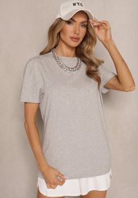 Renee - Szara Klasyczna Gładka Koszulka z Bawełny Detima. Kolor: szary. Materiał: bawełna. Wzór: gładki. Styl: klasyczny