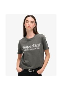 Superdry - Luźna koszulka z metalicznym nadrukiem Venue.. Kolor: czarny. Materiał: bawełna. Wzór: nadruk #1