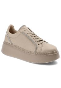 Beżowe Sneakersy Karino Modne Obuwie Damskie. Kolor: beżowy. Materiał: materiał. Szerokość cholewki: normalna. Obcas: na platformie