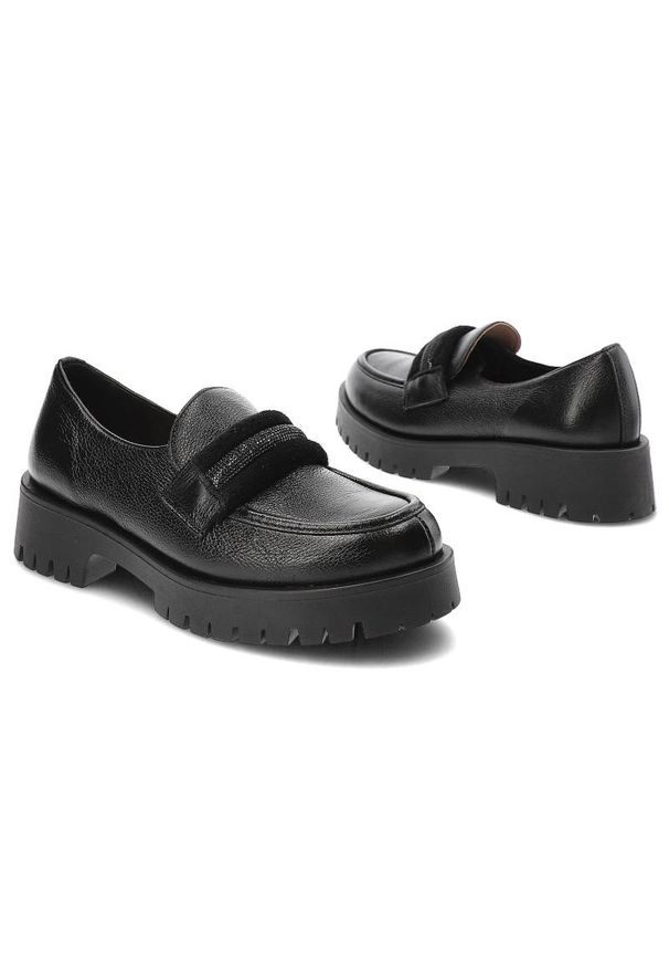 Czarne Półbuty Lemar Eleganckie Skórzane Buty. Kolor: czarny. Materiał: skóra. Szerokość cholewki: normalna. Styl: elegancki