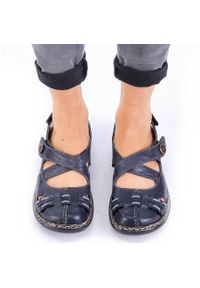 Skórzane komfortowe sandały damskie na rzep granatowe Rieker 46377-14 niebieskie. Zapięcie: rzepy. Kolor: niebieski. Materiał: skóra #2