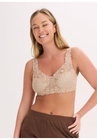 bonprix - Biustonosz odciążający bez fiszbinów z wyściełanymi ramiączkami. Kolor: beżowy. Rodzaj stanika: wyściełane miseczki, różne sposoby noszenia. Wzór: haft #3