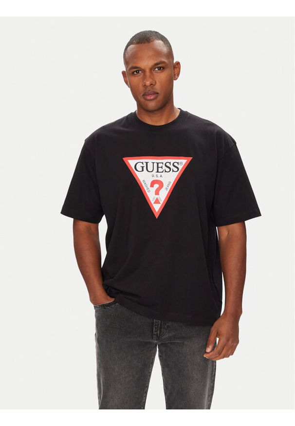 Guess Jeans T-Shirt M4YI45 K8FQ4 Czarny Oversize. Kolor: czarny. Materiał: bawełna