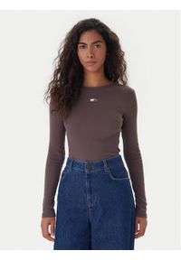 Tommy Jeans Bluzka DW0DW20178 Brązowy Slim Fit. Kolor: brązowy. Materiał: bawełna #1