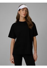 4f - 4F T-shirt loose gładki damski - czarny S. Okazja: na co dzień. Kolor: czarny. Materiał: dzianina, jersey. Wzór: gładki. Styl: casual #1