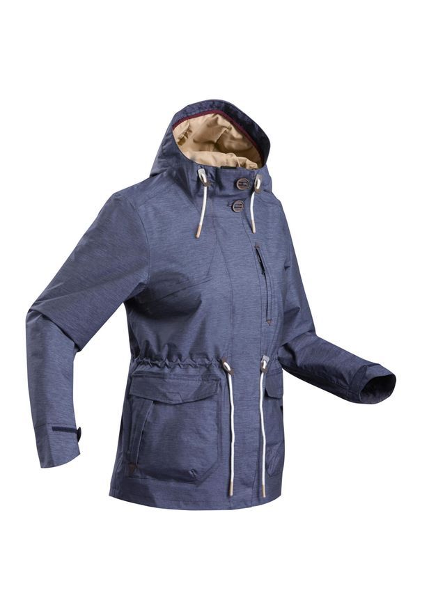 quechua - Kurtka turystyczna damska Quechua NH550 WTP wodoodporna. Kolor: wielokolorowy, beżowy, niebieski. Materiał: materiał, poliester, poliamid