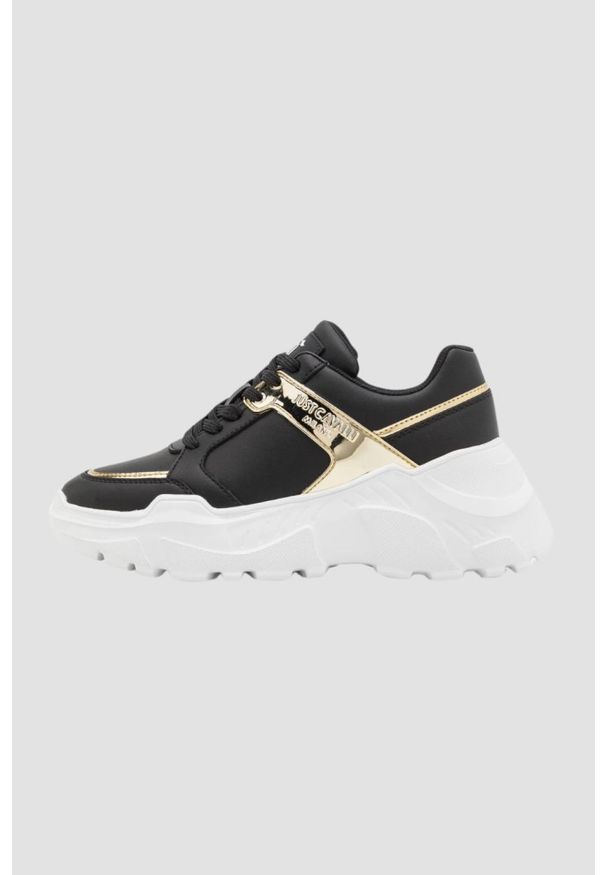 Just Cavalli - JUST CAVALLI Czarne sneakersy ze złotym logo Fondo Casper, Rozmiar 39. Kolor: czarny