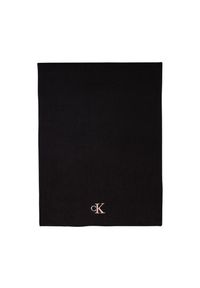 Calvin Klein - CALVIN KLEIN Czarny damski szalik z różowym logo. Kolor: czarny. Wzór: haft