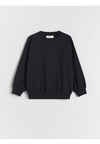 Reserved - Gładka bluza basic - czarny. Kolor: czarny. Materiał: dzianina, bawełna. Wzór: gładki #1