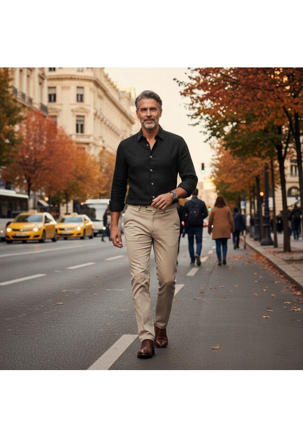 Koszula Weekendowa o Prostym Kroju - Pako Jeans - Len z Bawełmną, Czarna. Okazja: na co dzień. Kolor: czarny. Materiał: len, bawełna. Styl: casual