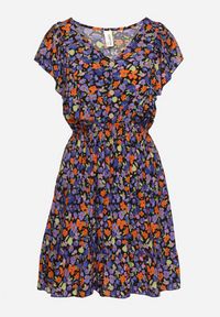 Born2be - Granatowa Rozkloszowana Kwiatowa Sukienka z Bawełny Ozdobiona Falbankami Neliova. Okazja: na co dzień. Typ kołnierza: kołnierz z falbankami. Kolor: niebieski. Materiał: bawełna. Długość rękawa: krótki rękaw. Wzór: kwiaty, aplikacja. Sezon: wiosna, lato. Styl: elegancki, casual #5