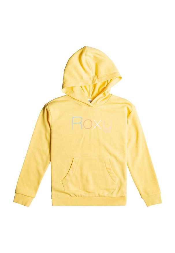 Roxy bluza dziecięca kolor żółty z kapturem z nadrukiem. Okazja: na co dzień. Typ kołnierza: kaptur. Kolor: żółty. Materiał: poliester. Wzór: nadruk. Styl: casual