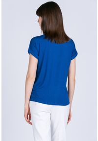 Monnari - T-shirt z połyskującymi dżetami. Okazja: na co dzień. Kolor: niebieski. Materiał: wiskoza. Długość rękawa: krótki rękaw. Długość: krótkie. Wzór: napisy. Styl: casual #4