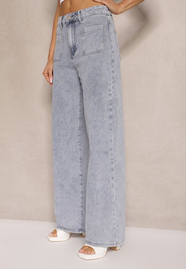 Renee - Jasnoniebieskie Jeansy z Bawełną i Wiskozą High Waist o Szerokim Kroju Galeriela. Okazja: na co dzień. Stan: podwyższony. Kolor: niebieski. Sezon: wiosna. Styl: casual