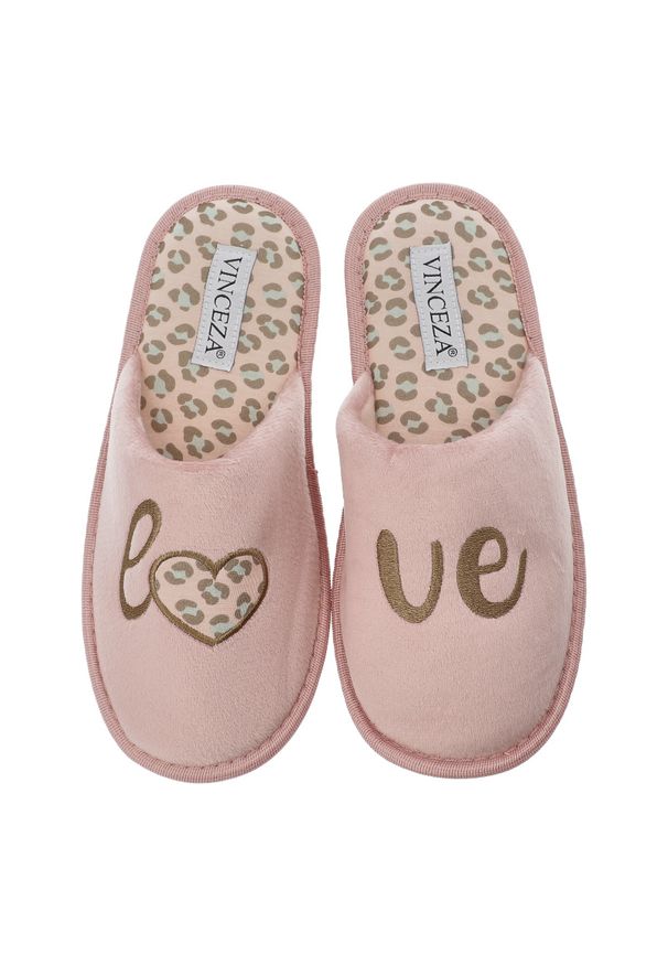 Różowe Kapcie Vinceza Domowe Obuwie Damskie. Okazja: do domu. Nosek buta: otwarty. Kolor: różowy. Materiał: skóra, materiał. Wzór: motyw zwierzęcy, aplikacja, nadruk