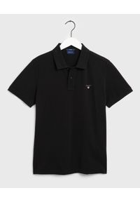 GANT - Czarny t-shirt polo z bawełnianej piki. Okazja: na co dzień. Typ kołnierza: polo. Kolor: czarny. Materiał: bawełna. Styl: klasyczny, casual #4