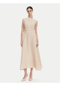 ICONA Sukienka letnia RP5LE007 Beżowy Regular Fit. Kolor: beżowy. Materiał: len. Sezon: lato