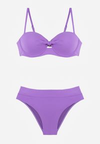 Renee - Fioletowe Bikini Dwuczęściowe z Ozdobnym Węzłem i Odpinanymi Ramiączkami Azaeryra. Kolekcja: plus size. Kolor: fioletowy. Wzór: geometria #5