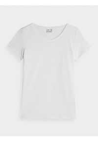 4f - T-shirt regular z nadrukiem damski. Kolor: biały. Materiał: bawełna, elastan. Wzór: nadruk