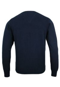 Sweter w Serek (V-neck) Granatowy Męski, 100% Bawełna, Elegancki - Adriano Guinari. Okazja: do pracy, na spotkanie biznesowe, na co dzień. Typ kołnierza: dekolt w serek. Kolor: niebieski. Materiał: bawełna. Styl: elegancki