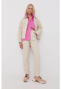 GESTUZ - Gestuz kurtka jeansowa damska kolor beżowy przejściowa oversize. Kolor: beżowy. Materiał: jeans