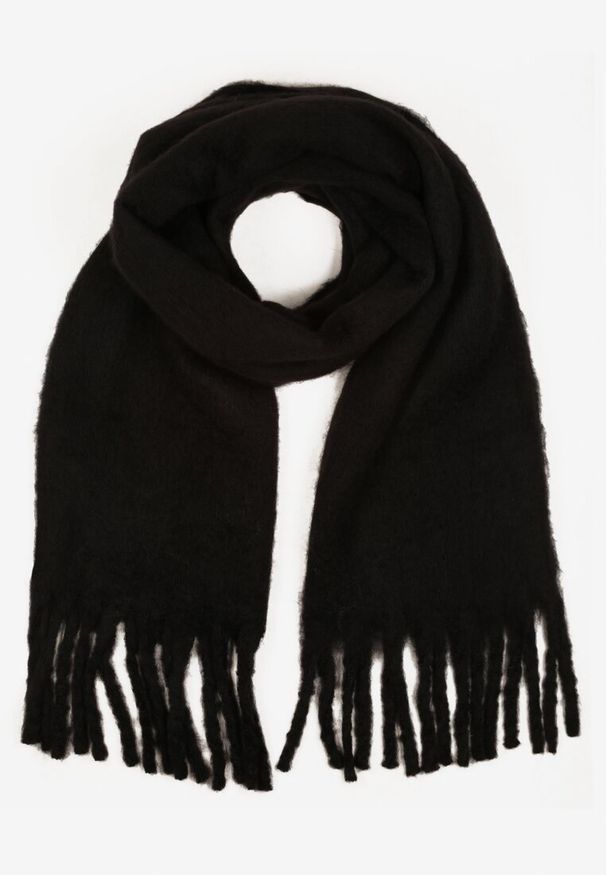 Born2be - Czarny Szalik z Ozdobnymi Frędzlami Esariana. Okazja: na co dzień. Kolor: czarny. Wzór: aplikacja. Styl: casual, klasyczny