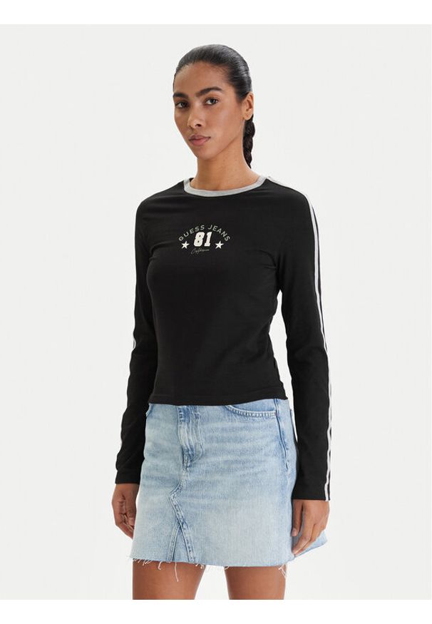 Guess Jeans Bluzka W6RI17 J1314 Czarny Regular Fit. Kolor: czarny. Materiał: bawełna