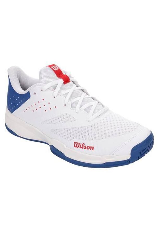 Buty do tenisa męskie Wilson Kaos Stroke 2.0. Zapięcie: sznurówki. Kolor: wielokolorowy, niebieski, biały, czerwony. Materiał: materiał. Szerokość cholewki: normalna. Sport: tenis