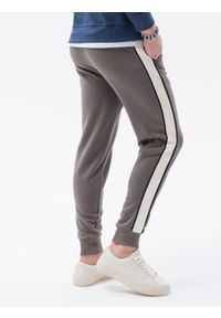 Ombre Clothing - Spodnie męskie dresowe z lampasem - grafitowe V11 P865 - XXL. Kolor: szary. Materiał: dresówka #5