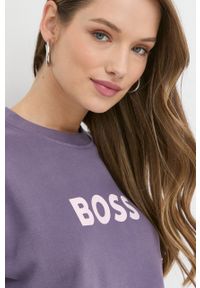 BOSS bluza bawełniana 50468357 damska kolor fioletowy z nadrukiem. Kolor: fioletowy. Materiał: bawełna. Długość rękawa: długi rękaw. Długość: długie. Wzór: nadruk #3