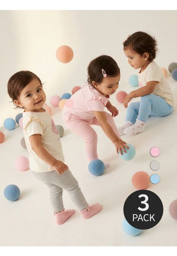 Sinsay - Bawełniane legginsy 3 pack - błękitny. Kolor: niebieski. Materiał: bawełna