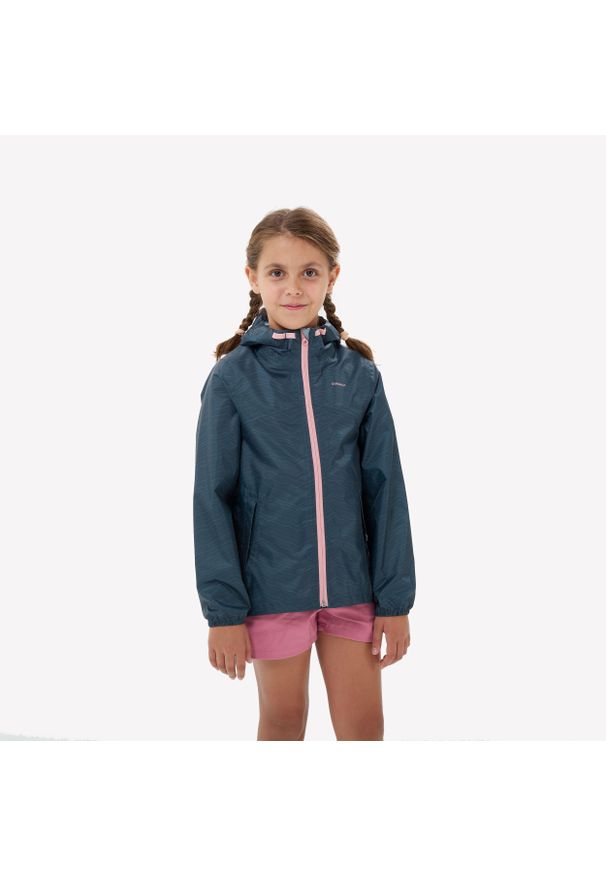 quechua - Kurtka turystyczna dla dzieci Quechua MH100 wodoodporna. Kolor: szary, niebieski, wielokolorowy. Materiał: poliester, materiał. Sezon: lato. Styl: sportowy, elegancki. Sport: turystyka piesza