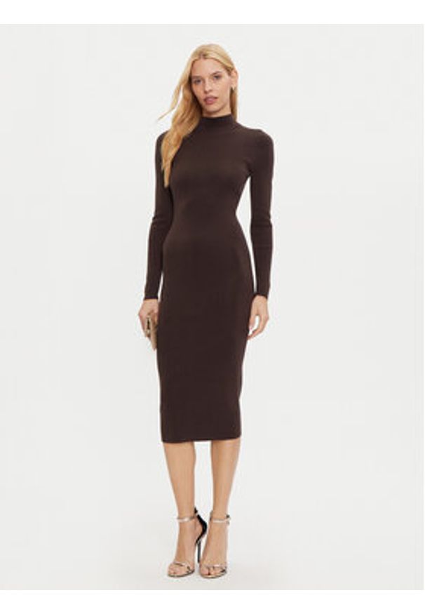 MICHAEL Michael Kors Sukienka dzianinowa MF482Q14VR Brązowy Slim Fit. Kolor: brązowy. Materiał: wełna