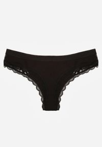 Renee - Czarne Majtki Stringi Ozdobione Koronką z Bawełną Meniliphis. Kolor: czarny. Materiał: koronka, bawełna. Wzór: koronka, aplikacja #2