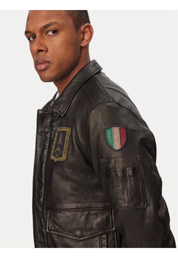 Aeronautica Militare Kurtka skórzana 261PN5057U100839 Czarny Regular Fit. Kolor: czarny. Materiał: skóra