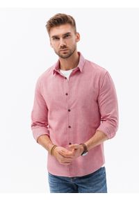 Ombre Clothing - Bawełniana koszula męska z tkaniny w stylu Oxford SLIM FIT - czerwona V18 K642 - XXL. Kolor: czerwony. Materiał: tkanina, bawełna