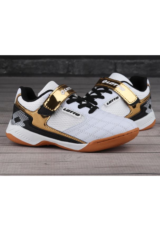 LOTTO - Buty dziecięce sportowe na halę Lotto FLITTER K. Kolor: wielokolorowy, biały, żółty, czarny. Sport: turystyka piesza