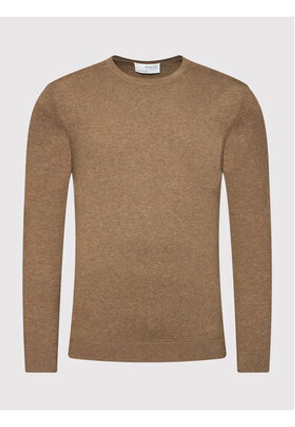 Selected Homme Sweter Berg 16074682 Brązowy Regular Fit. Kolor: brązowy. Materiał: bawełna
