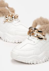 Born2be - Białe Sneakersy Nariaca. Kolor: biały. Materiał: skóra ekologiczna, syntetyk, futro. Wzór: gładki. Sezon: zima