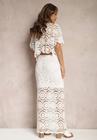 Renee - Biały Bawełniany Komplet Boho z Ażurowymi Wycięciami Spódnica Maxi i Bluzka Belrina. Kolor: biały. Materiał: bawełna. Wzór: ażurowy #5