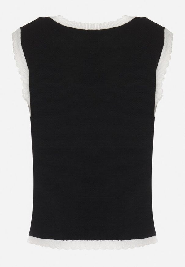 Born2be - Czarna Klasyczna Kamizelka z Wiskozą Zapinana na Guziki z Perłami i Cyrkoniami Divavia. Okazja: na co dzień. Kolor: czarny. Materiał: wiskoza. Wzór: aplikacja. Sezon: lato. Styl: klasyczny