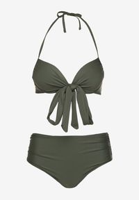 Renee - Zielone Bikini Wiązany Biustonosz i Majtki Typu Figi Fevarelia. Stan: podwyższony. Kolor: zielony. Wzór: haft
