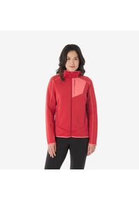 quechua - Polar turystyczny damski Quechua MH500 zamek. Kolor: czerwony, różowy, wielokolorowy. Materiał: polar. Sport: turystyka piesza