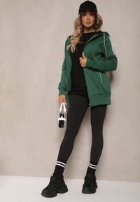 Renee - Zielona Długa Bluza z Kapturem Linithra. Okazja: na co dzień. Typ kołnierza: kaptur. Kolor: zielony. Materiał: materiał. Długość: długie. Styl: sportowy, casual #4