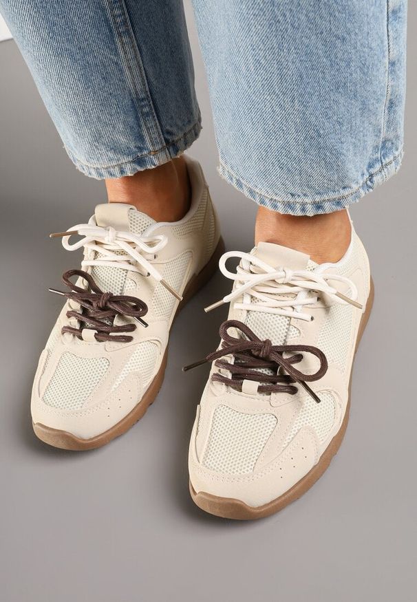 Born2be - Beżowe Sneakersy z Dwoma Parami Sznurówek Silfita. Okazja: na spacer, na co dzień. Kolor: beżowy. Sport: turystyka piesza