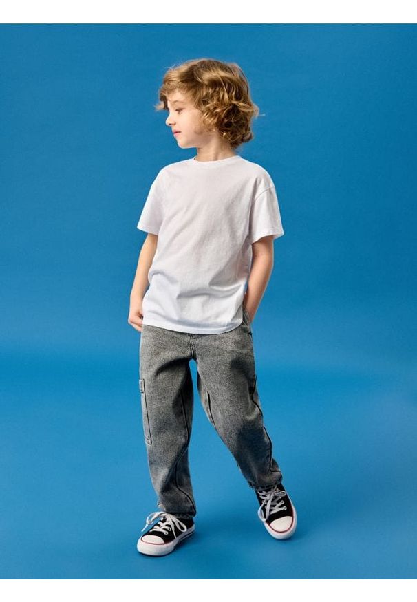 Sinsay - Jeansy chino z efektem sprania - szary. Kolor: szary