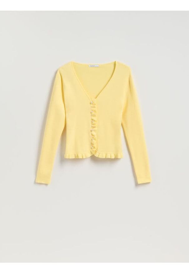 Reserved - Kardigan z wiskozą - jasnożółty. Kolor: żółty. Materiał: wiskoza