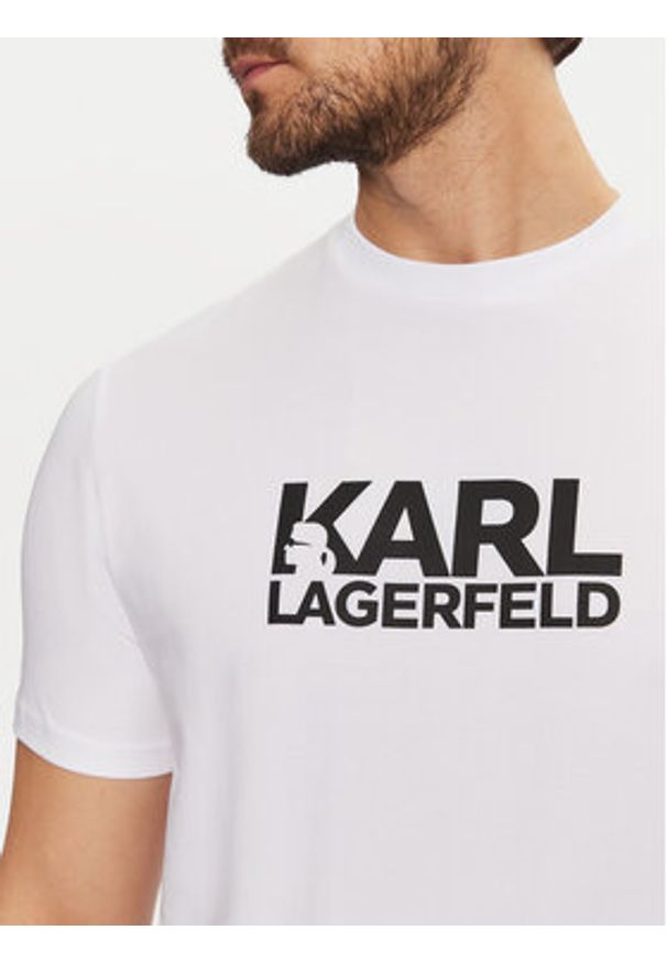 Karl Lagerfeld - KARL LAGERFELD T-Shirt 755087 551235 Biały Regular Fit. Typ kołnierza: dekolt w karo. Kolor: biały. Materiał: bawełna
