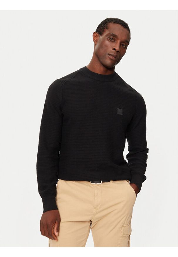 BOSS - Boss Sweter Anion_S 50527584 Czarny Regular Fit. Kolor: czarny. Materiał: bawełna